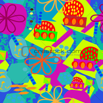 Seamless abstract design with ovals; flower, squares