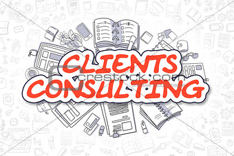 Clients Consulting - Cartoon Red Word. Business Concept.