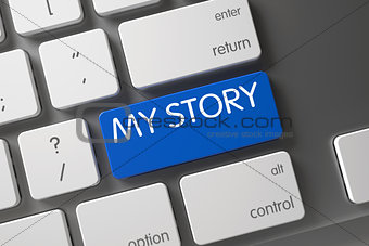 Blue My Story Key on Keyboard. 3D.