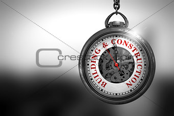 Building And Construction on Pocket Watch. 3D Illustration.