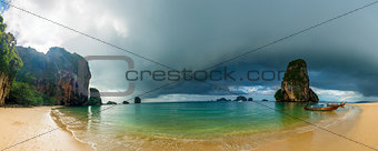 Panoramic view of the sea and Phra Nang beach in inclement weath