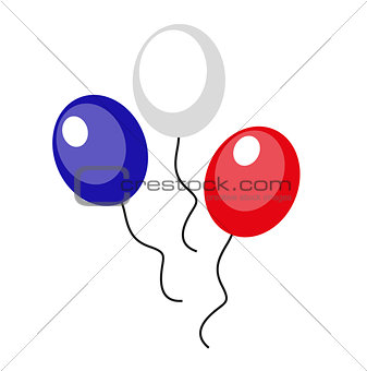Balloons blue, red, white icon, flat style. 4th july concept. Isolated on white background. Vector illustration.
