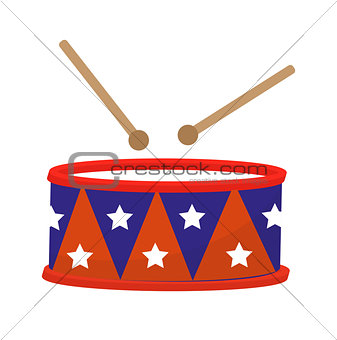 Drum icon, flat style. 4th july concept. Isolated on white background. Vector illustration.