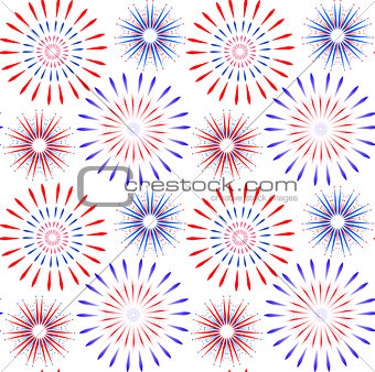 Independence Day of America seamless pattern. July 4th an endless background. USA national holiday repeating texture with firework. Vector illustration.