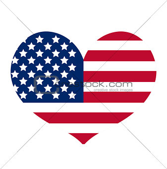 Heart with the flag of america icon, flat style. Isolated on white background. Vector illustration.