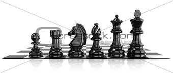 Chess black pieces, standing on board