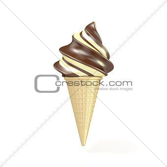 Soft serve chocolate and vanilla ice cream. 3D