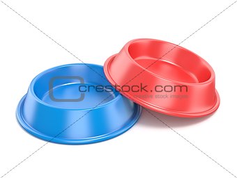 Blue and red pet bowl for food. 3D