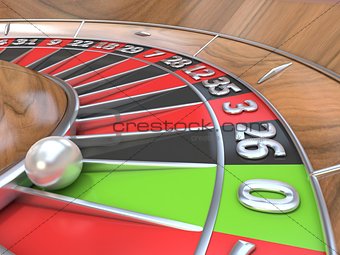 Macro view of a roulette table. Green zero. 3D