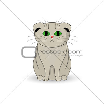 gray cat sitting up. Cartoon mascot. Isolated illustration on white background