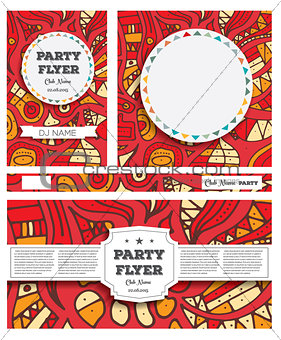 Club Flyers with copy space and hand drawn abstract background. 