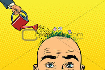 On the head of a bald man grow flowers