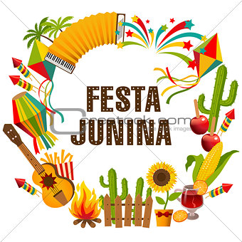 Festa junina cartoon background with decorative frame.