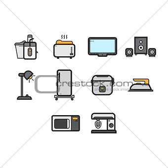Flat color home appliances icon set