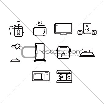 Thin line home appliances icon set