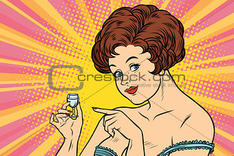Retro lady offers a drink of vodka