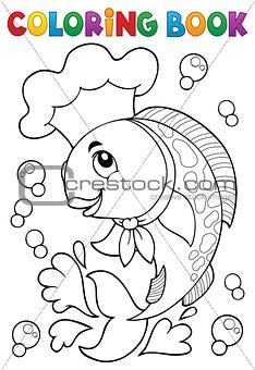 Coloring book with fish chef