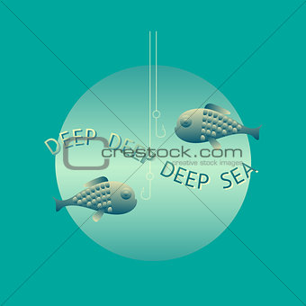 Deep sea card. Vector illustration.