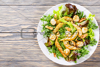 mozzarella, walnut, arugula, lettuce leaves, grilled pear salad,