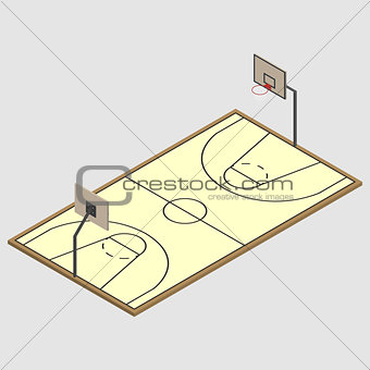 Field of play basketball isometric, vector illustration.
