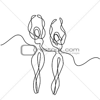 Continuous line drawing of dancing women