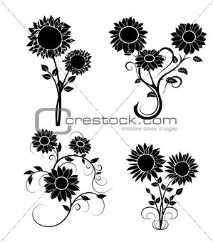 set of sunflowers silhouette 2