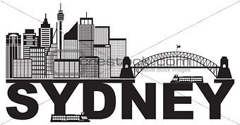 Sydney Australia Sklyine Text Outline Black and White Illustrati