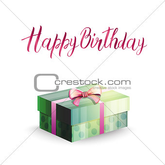 Illustration of a gift box and inscription HAPPY BIRTHDAY