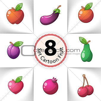 Icons fresh fruit. Pear, lemon, melon, mango, orange, cherries, apple, heart - vetor cartoon illustration