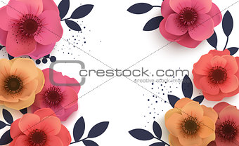 Beautiful background with paper flowers and place for text.