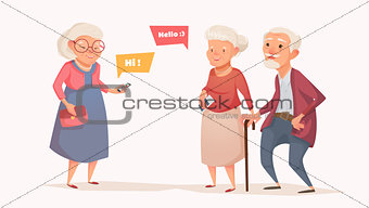 Elderly couple and an old woman in the style of a cartoon.