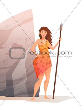 Smiling young woman holding a spear.