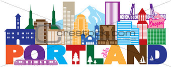 Portland Oregon Skyline and Text Color Illustration