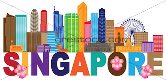 Singapore City Skyline Text Color Illustration