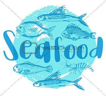 Blue seafood background