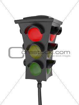 Traffic light with a glowing red light