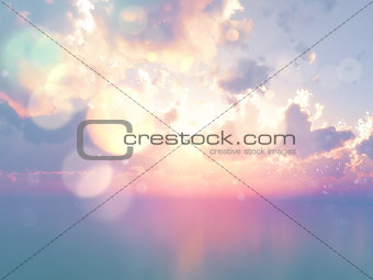 3D ocean against sunset sky with vintage effect
