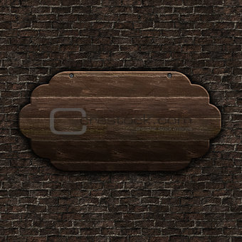 3D wooden sign on brick wall