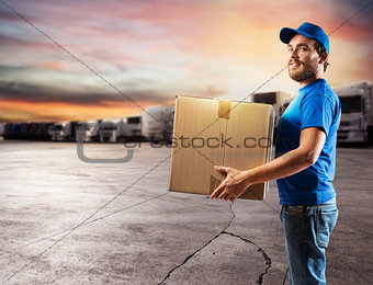 Courier ready to deliver packages with truck