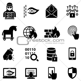 Cyber security, hacker, malware web icons