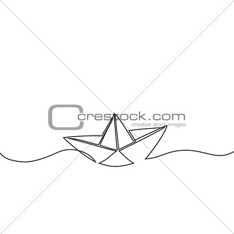 Continuous line drawing of paper boat
