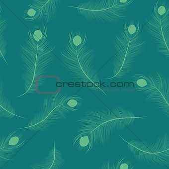 Peacock feathers seamless pattern. Elegant ethnic endless background. Krishna Janmashtami concept. Repetitive texture, backdrop. Vector illustration.