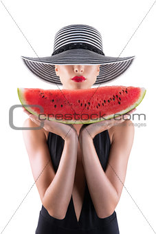 Summertime concept with girl and watermelon