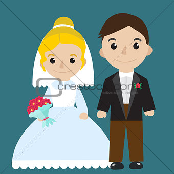 Bride and groom icon characters flat style. Wedding concept. Marriage. Vector illustration.