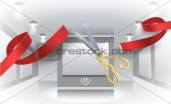Grand opening vector illustration, background with red ribbon.