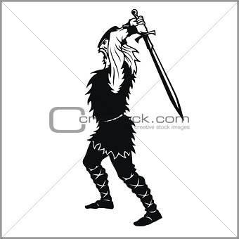 Vector Viking warrior with sword Cartoon Illustration.