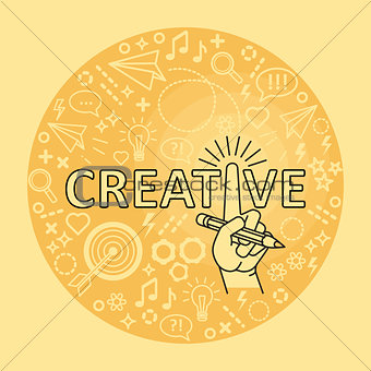 Creative ideas concept. Line art Hand with pencil.