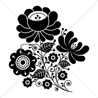 Russian design, folk art black and white flowers pattern
