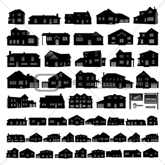 Black residential house silhouette isolated on white
