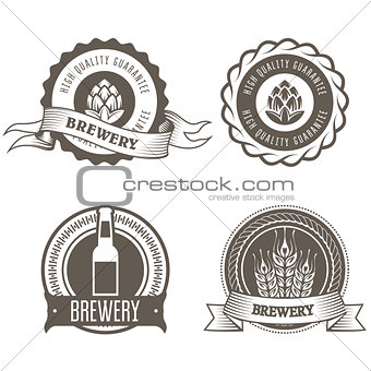 Beer and brewery emblems with hop buds 